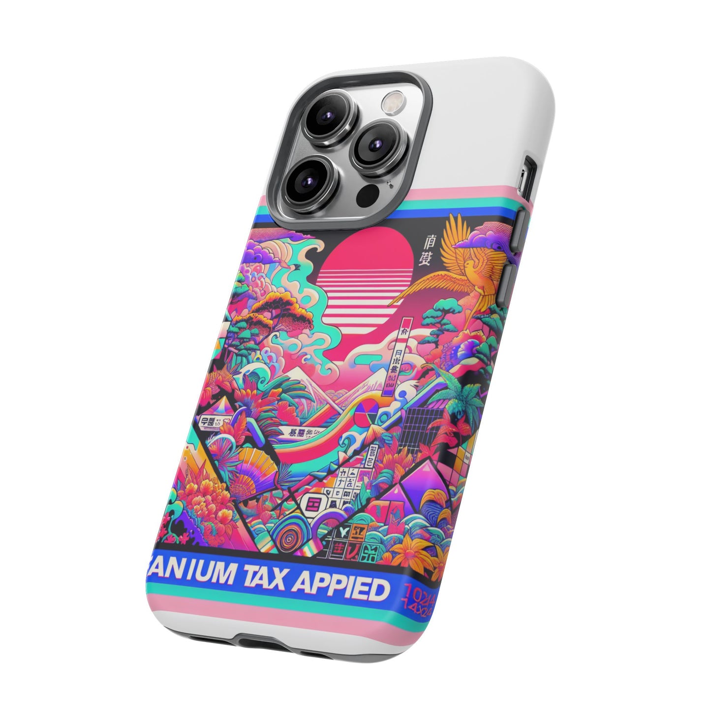 fanum tax applied protective phone case, 3d wrap design, durable silicone liner, uv protected, shock absorbing, fun anime and comic style, ideal gift for tech enthusiasts