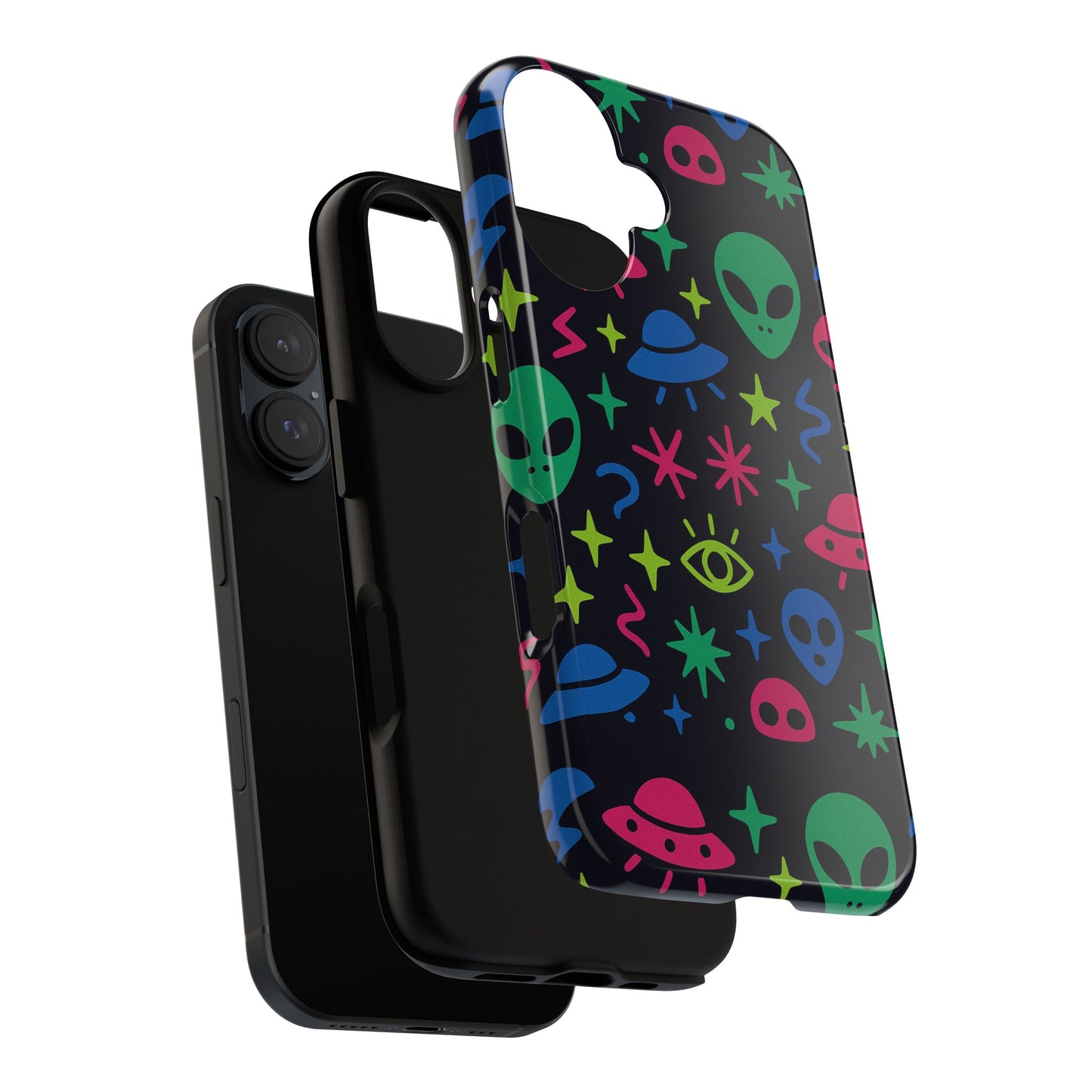 vibrant alien pattern protective phone case with 3d wrap design for unique expression – stylish protection compatible with iphone 13, 14, 15 & 16 – all models including pro, pro max & plus