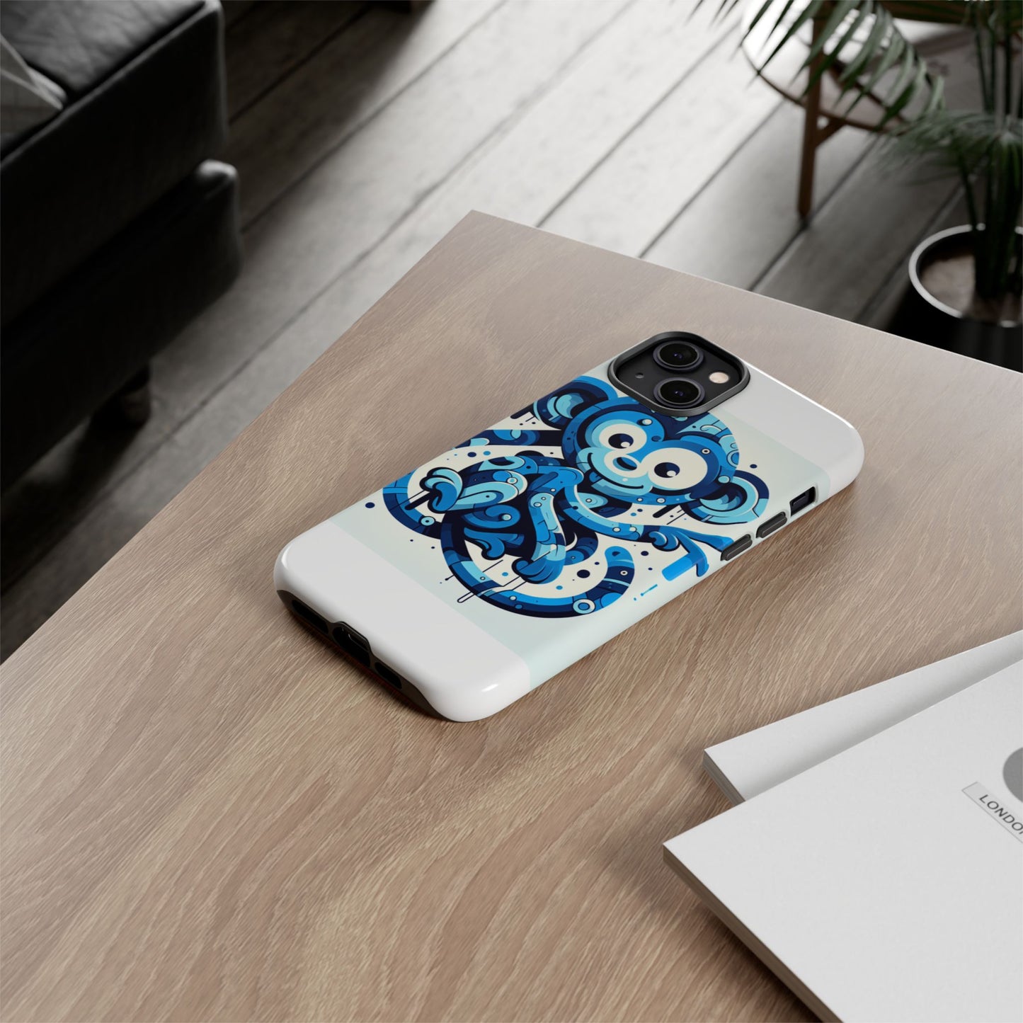protective 3d wrap phone case with playful monkey design in blue – stylish protection for men and women compatible with iphone 13, 14, 15 & 16 – all models including pro, pro max & plus