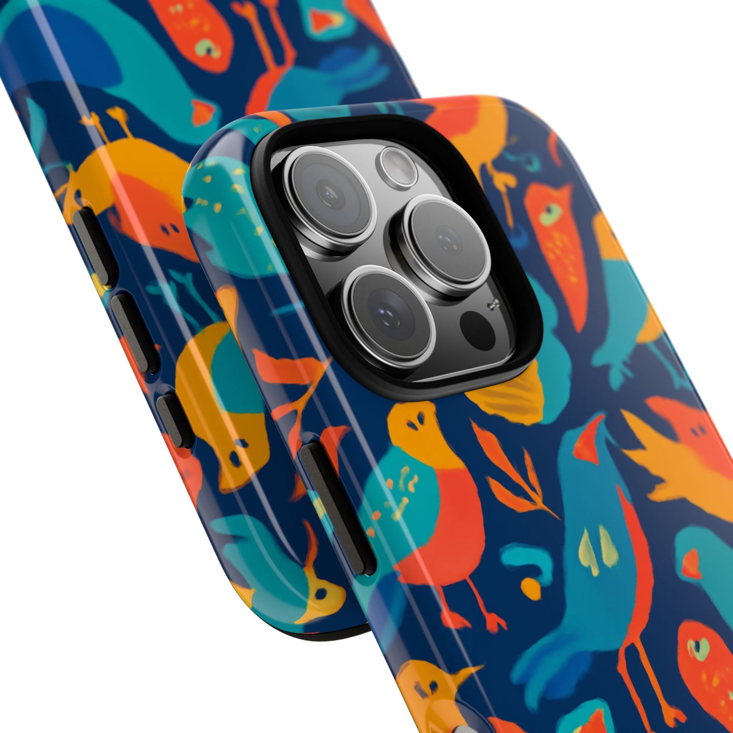 vibrant multicolour bird design phone case for stylish protection – compatible with iphone 13, 14, 15 & 16 – all models including pro, pro max & plus