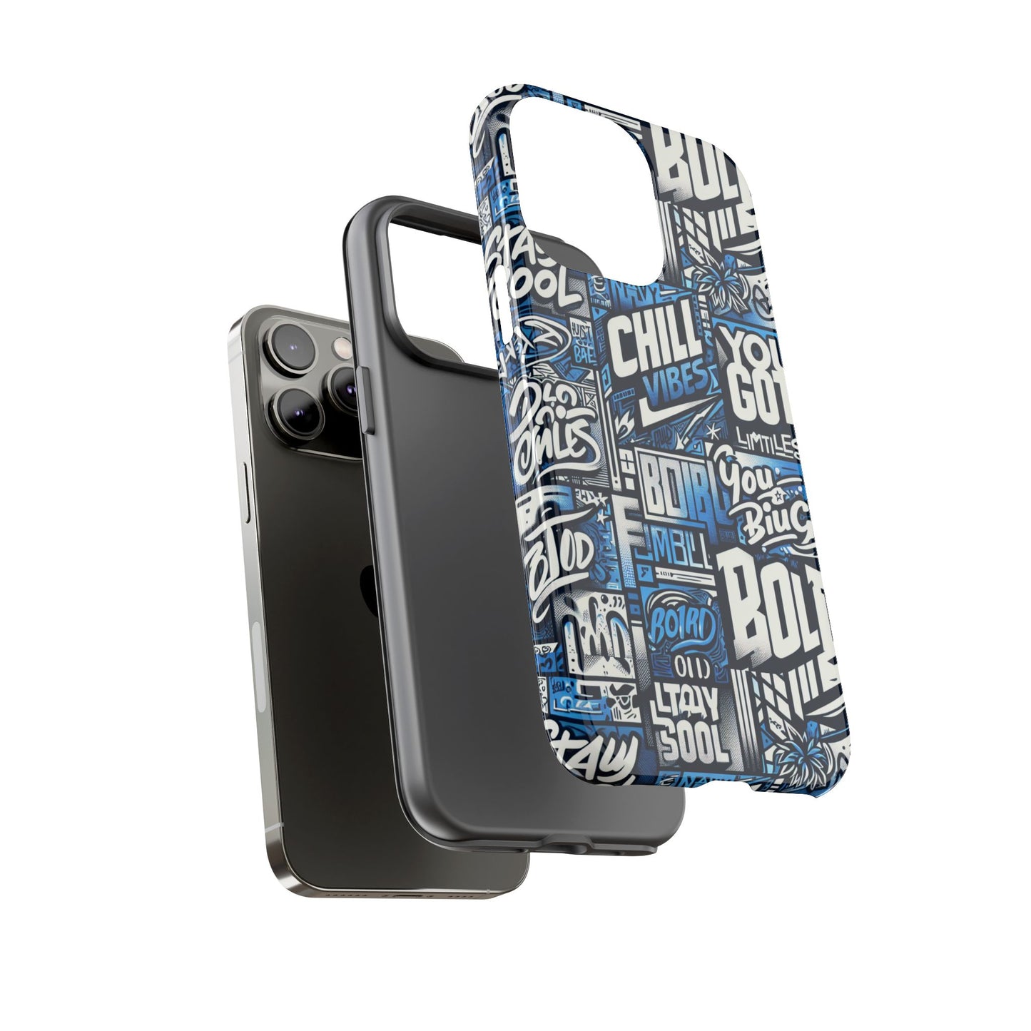 vibrant 3d typography phone case in blue – stylish protection for trendy individuals – compatible with iphone 13, 14, 15 & 16 – all models including pro, pro max & plus