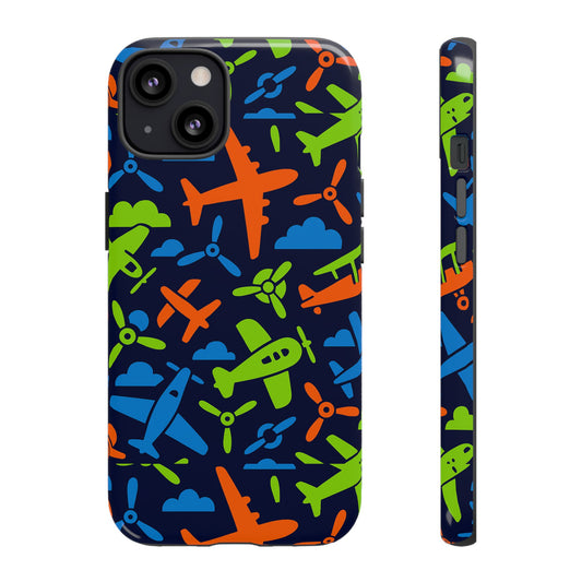 Vibrant Airplane Pattern Protective Phone Case for Colourful Accessory Durable Design Compatible with iPhone 13, 14, 15 & 16 – all models including Pro, Pro Max & Plus