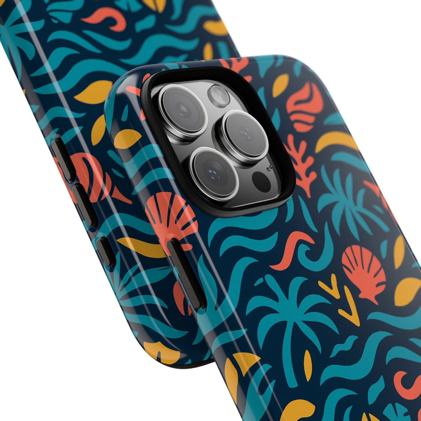 vibrant tropical pattern phone case with 3d design for stylish protection compatible with iphone 13, 14, 15 & 16 – all models including pro, pro max & plus