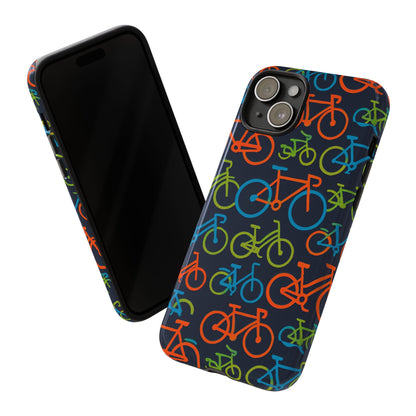 Multicolour Bicycle Print Protective Phone Case for Smartphones – Vibrant Style and Trendy Accessory Compatible with iPhone 13, 14, 15 & 16 – all models including Pro, Pro Max & Plus