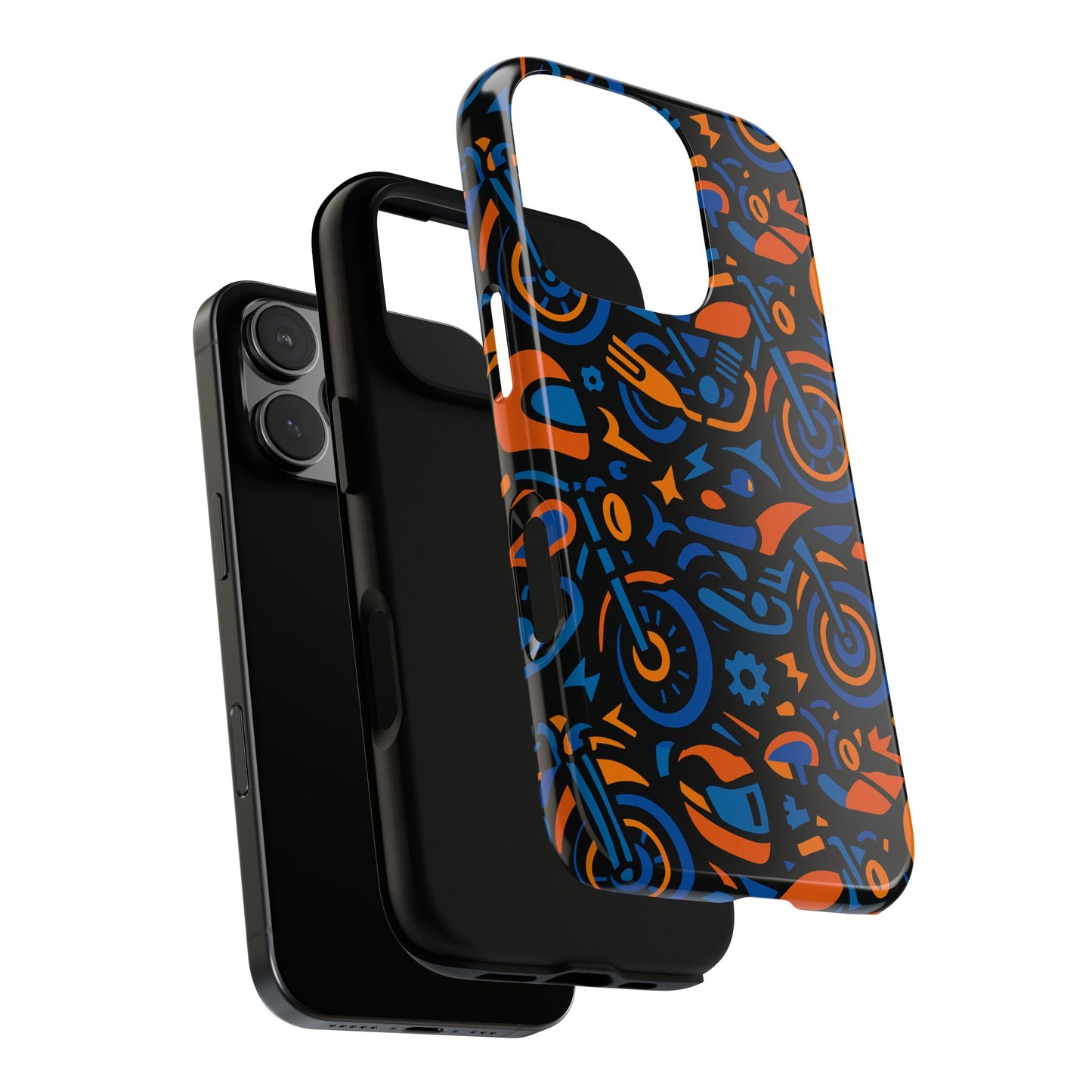 vibrant motorcycle phone case in multicolour design for stylish protection compatible with iphone 13, 14, 15 & 16 – all models including pro, pro max & plus