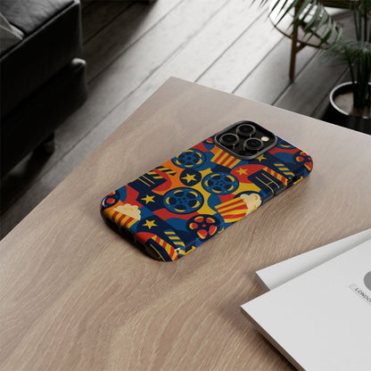 Vibrant Movie-Themed Protective Phone Case with Colourful Film Reel and Popcorn Design for Stylish Protection Compatible with iPhone 13, 14, 15 & 16 – All Models Including Pro, Pro Max & Plus