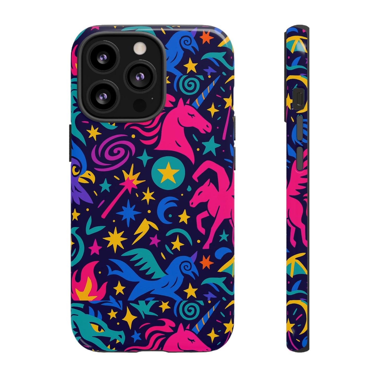 vibrant fantasy unicorns protective phone case – colourful 3d design for stylish protection – compatible with iphone 13, 14, 15 & 16 – all models including pro, pro max & plus