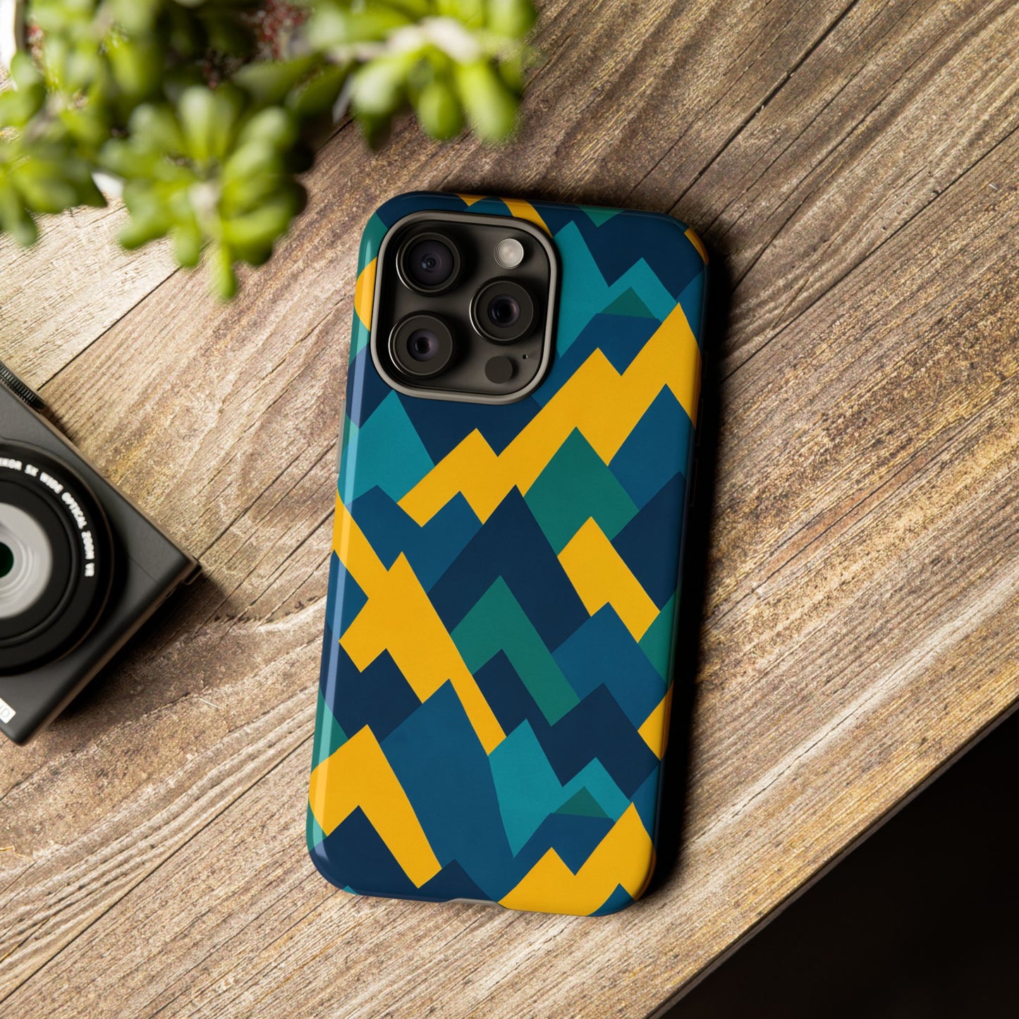 vibrant geometric mountain design protective phone case for unique style and durable protection compatible with iphone 13, 14, 15 & 16 – all models including pro, pro max & plus