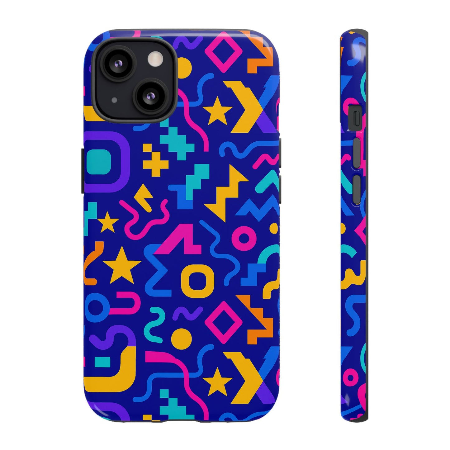 vibrant geometric protective phone case with 3d wrap design – playful accessory for self-expression compatible with iphone 13, 14, 15 & 16 – all models including pro, pro max & plus
