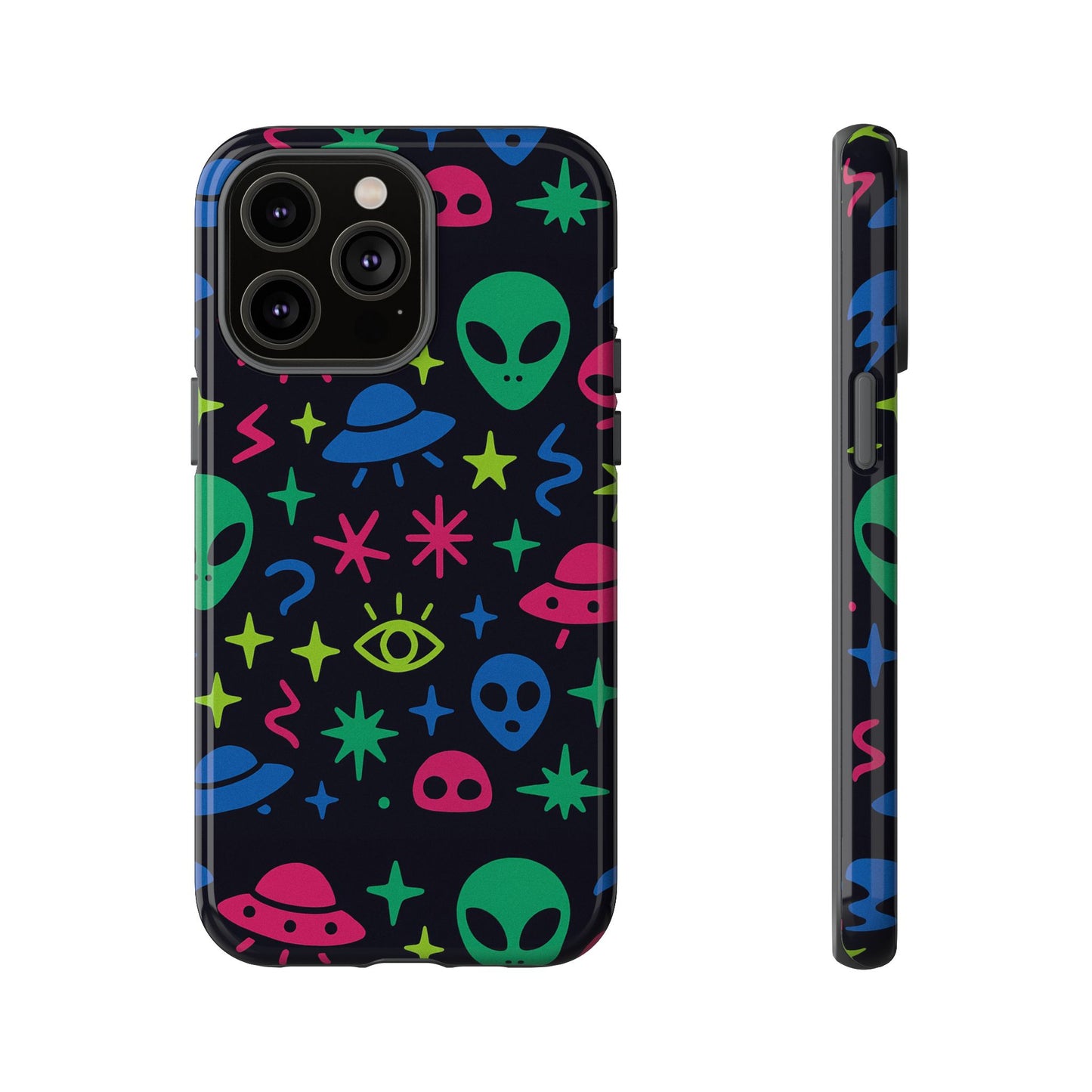 vibrant alien pattern protective phone case with 3d wrap design for unique expression – stylish protection compatible with iphone 13, 14, 15 & 16 – all models including pro, pro max & plus