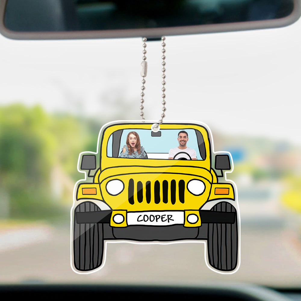 personalized off road car photos hanging ornament - acrylic decor with copper chain, lightweight and stylish interior decoration