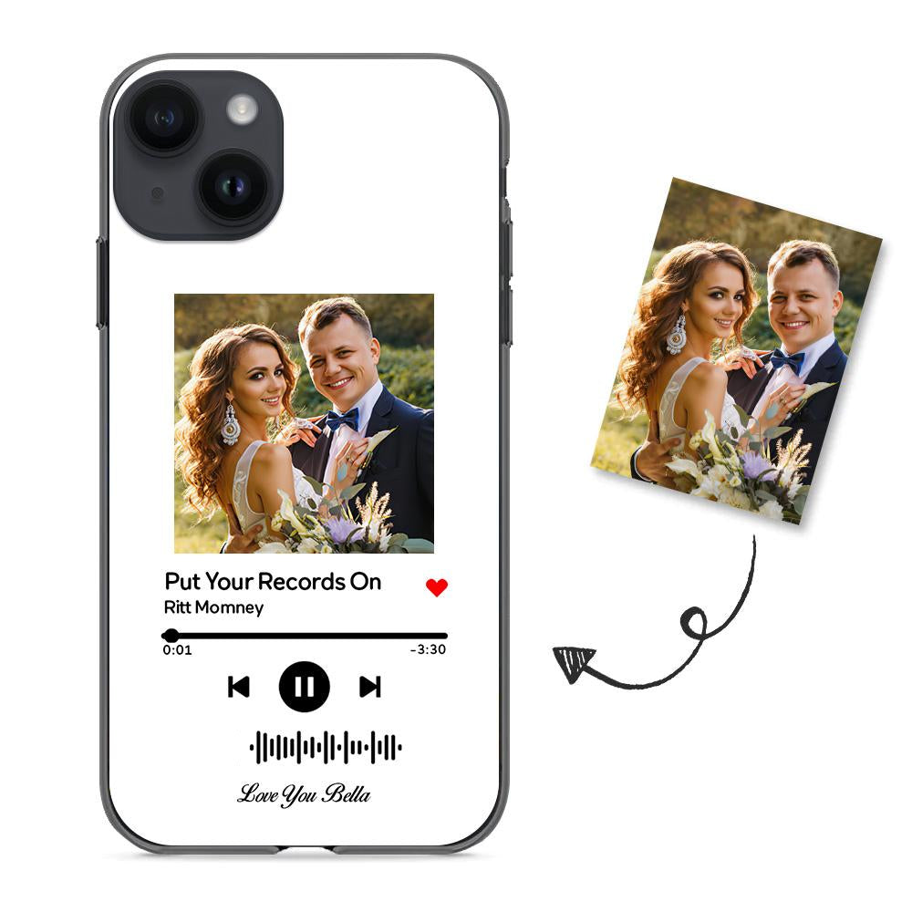 custom scannable music code glass iphone cases with picture for iphone series, slim lightweight design, anti-drop protection, easy clean, wireless charging compatible