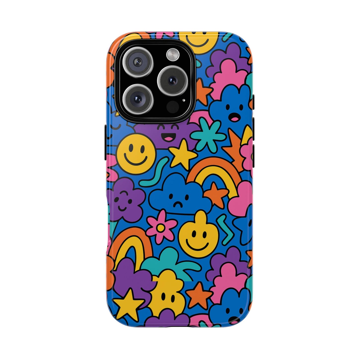 vibrant cartoon protective phone case with playful multicolour design – unisex fashion accessory – compatible with iphone 13, 14, 15 & 16 – all models including pro, pro max & plus