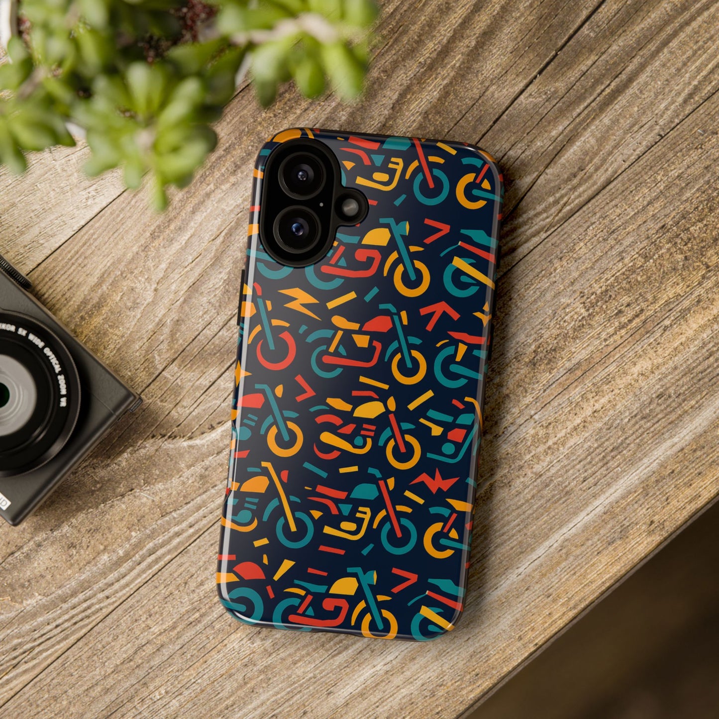 vibrant multicolour motorcycle design protective phone case for stylish protection – compatible with iphone 13, 14, 15 & 16 – all models including pro, pro max & plus