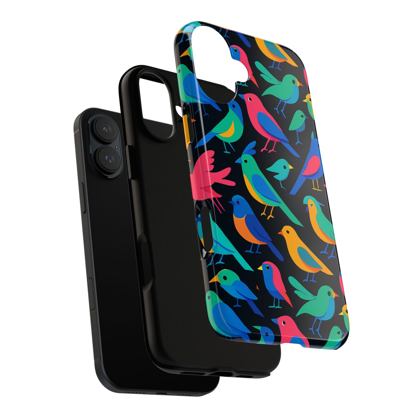 vibrant multicolour 3d bird print protective phone case for smart devices – unique accessory for trendsetters compatible with iphone 13, 14, 15 & 16 – all models including pro, pro max & plus