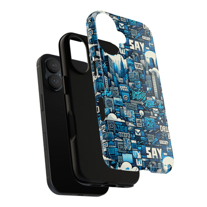 Protective Phone Case with 3D Urban Design in Blue for Stylish Protection – Trendy Accessory Compatible with iPhone 13, 14, 15 & 16 – All Models Including Pro, Pro Max & Plus