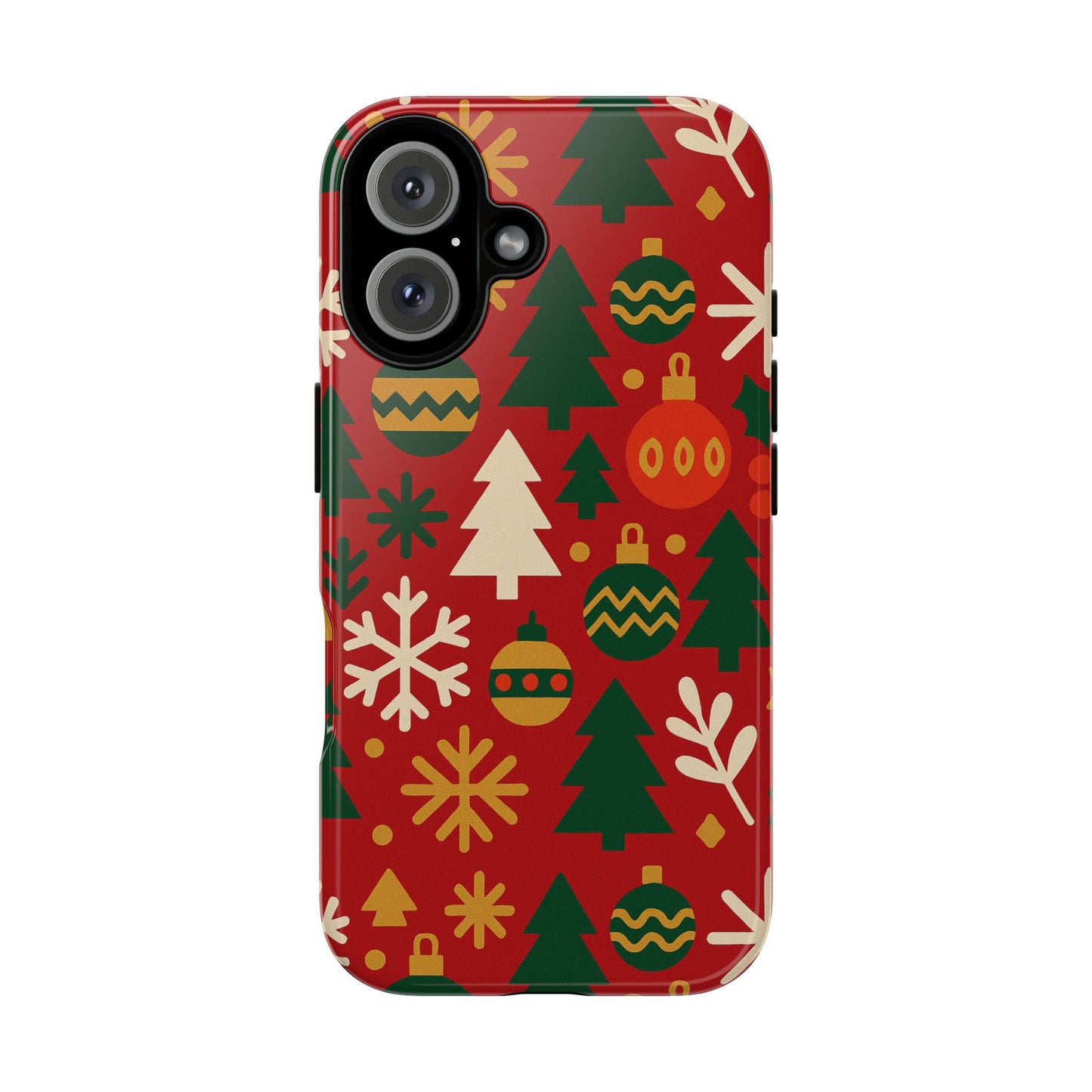 vibrant red 3d wrap protective phone case with christmas tree and ornament design for stylish protection compatible with iphone 13, 14, 15 & 16 – all models including pro, pro max & plus