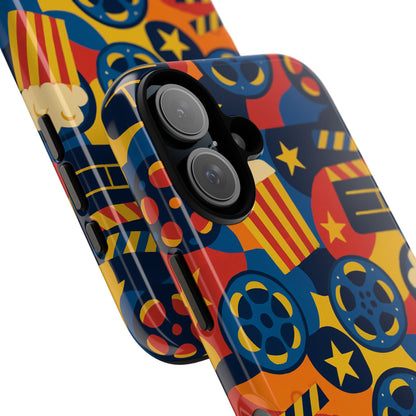 Vibrant Movie-Themed Protective Phone Case with Colourful Film Reel and Popcorn Design for Stylish Protection Compatible with iPhone 13, 14, 15 & 16 – All Models Including Pro, Pro Max & Plus