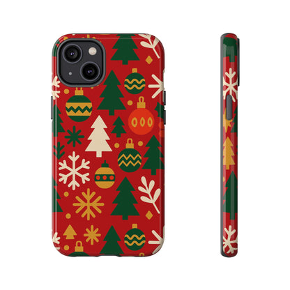 Vibrant Red 3D Wrap Protective Phone Case with Christmas Tree and Ornament Design for Stylish Protection Compatible with iPhone 13, 14, 15 & 16 – all models including Pro, Pro Max & Plus