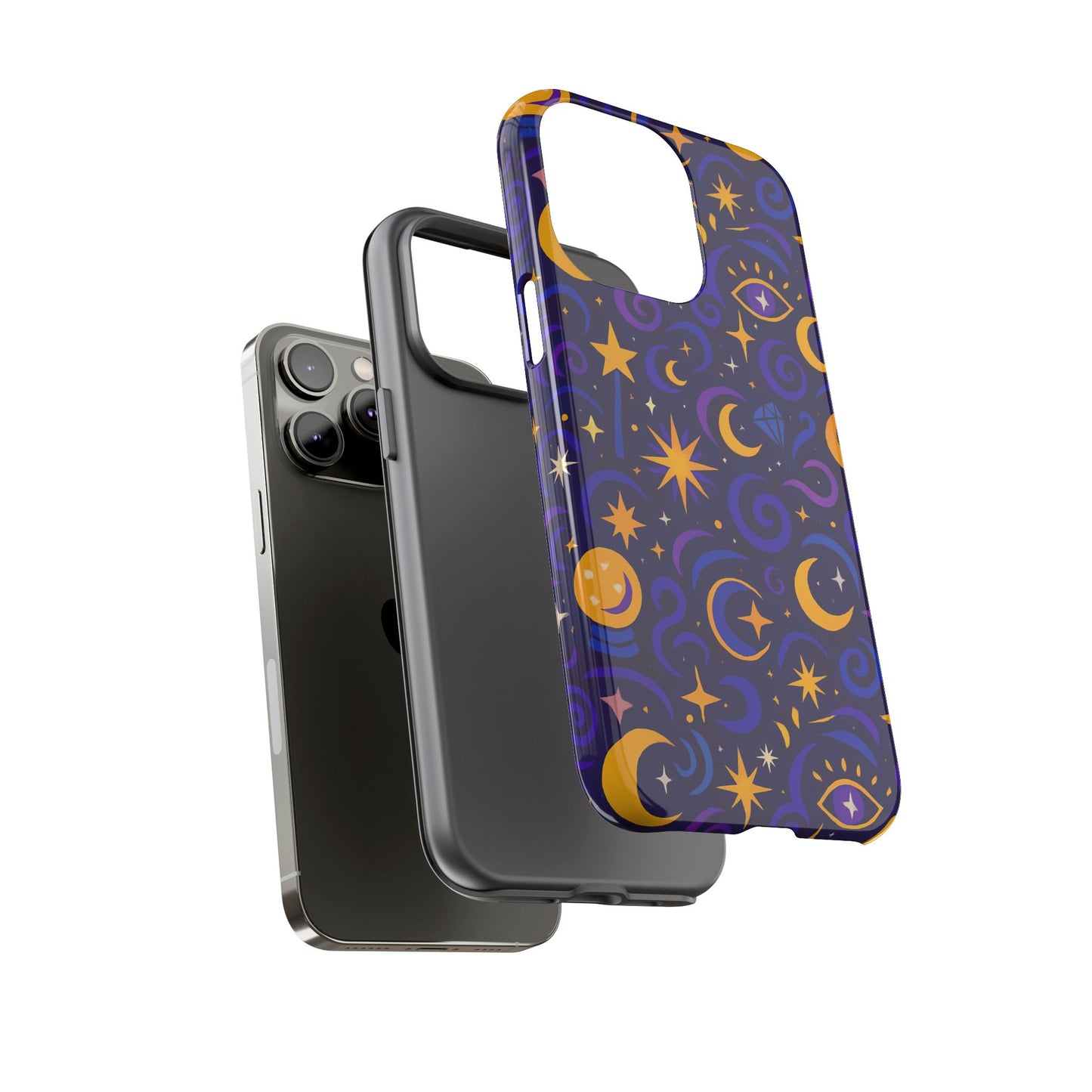 vibrant 3d cosmic design phone case for stylish protection with multicolour stars and swirls compatible with iphone 13, 14, 15 & 16 – all models including pro, pro max & plus