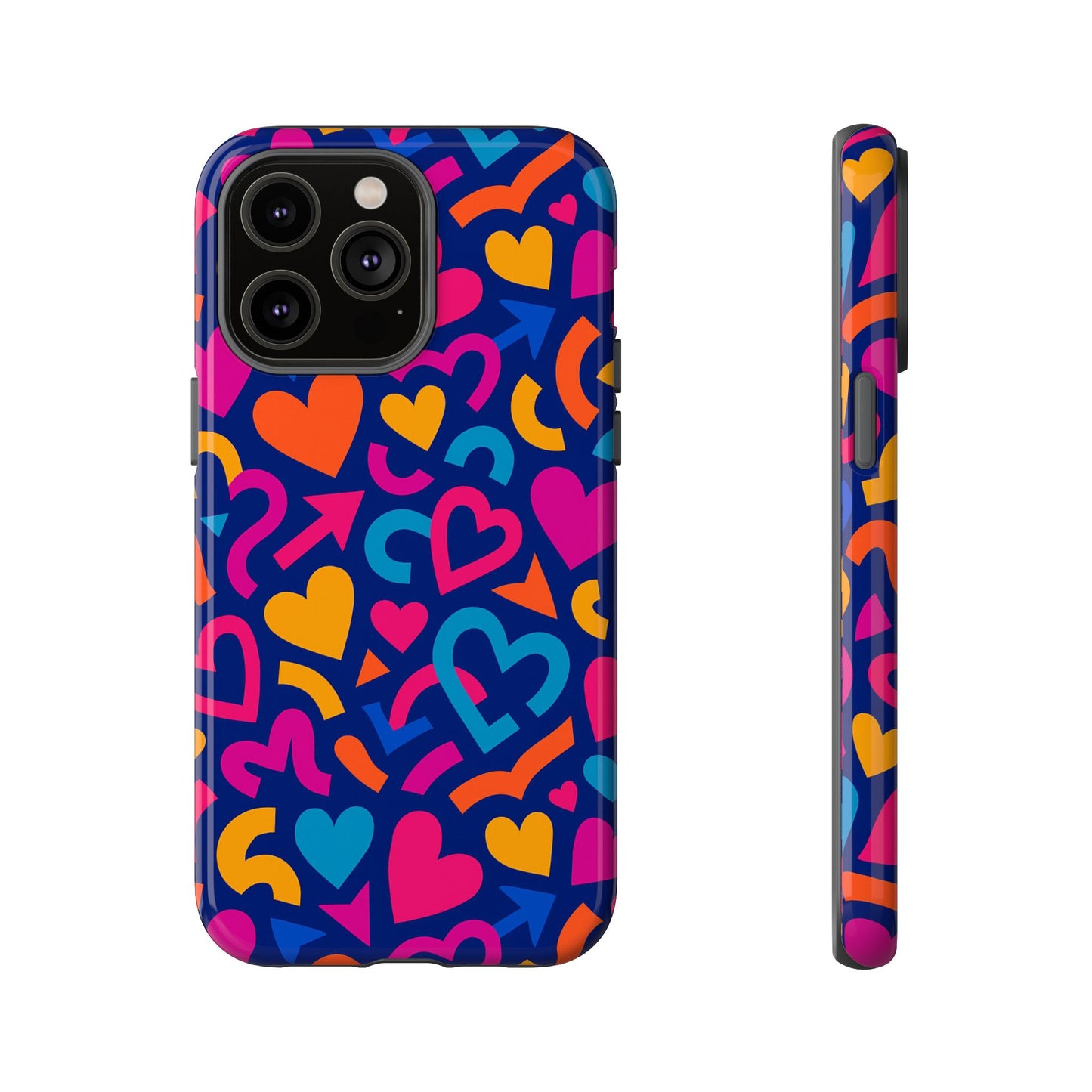 vibrant multicolour heart pattern protective phone case with 3d wrap design for stylish smartphone accessories compatible with iphone 13, 14, 15 & 16 – all models including pro, pro max & plus