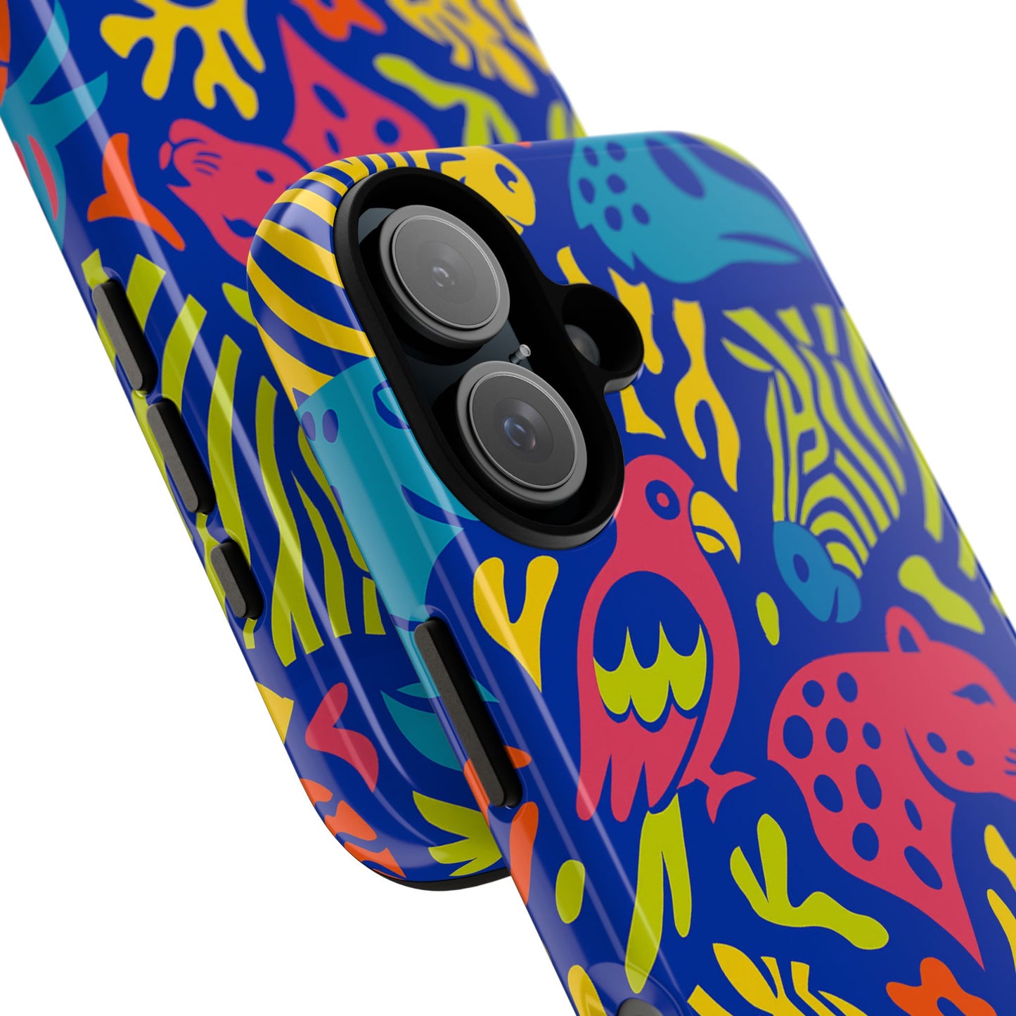 vibrant animal print protective phone case for stylish protection with multicolour design – compatible with iphone 13, 14, 15 & 16 – all models including pro, pro max & plus