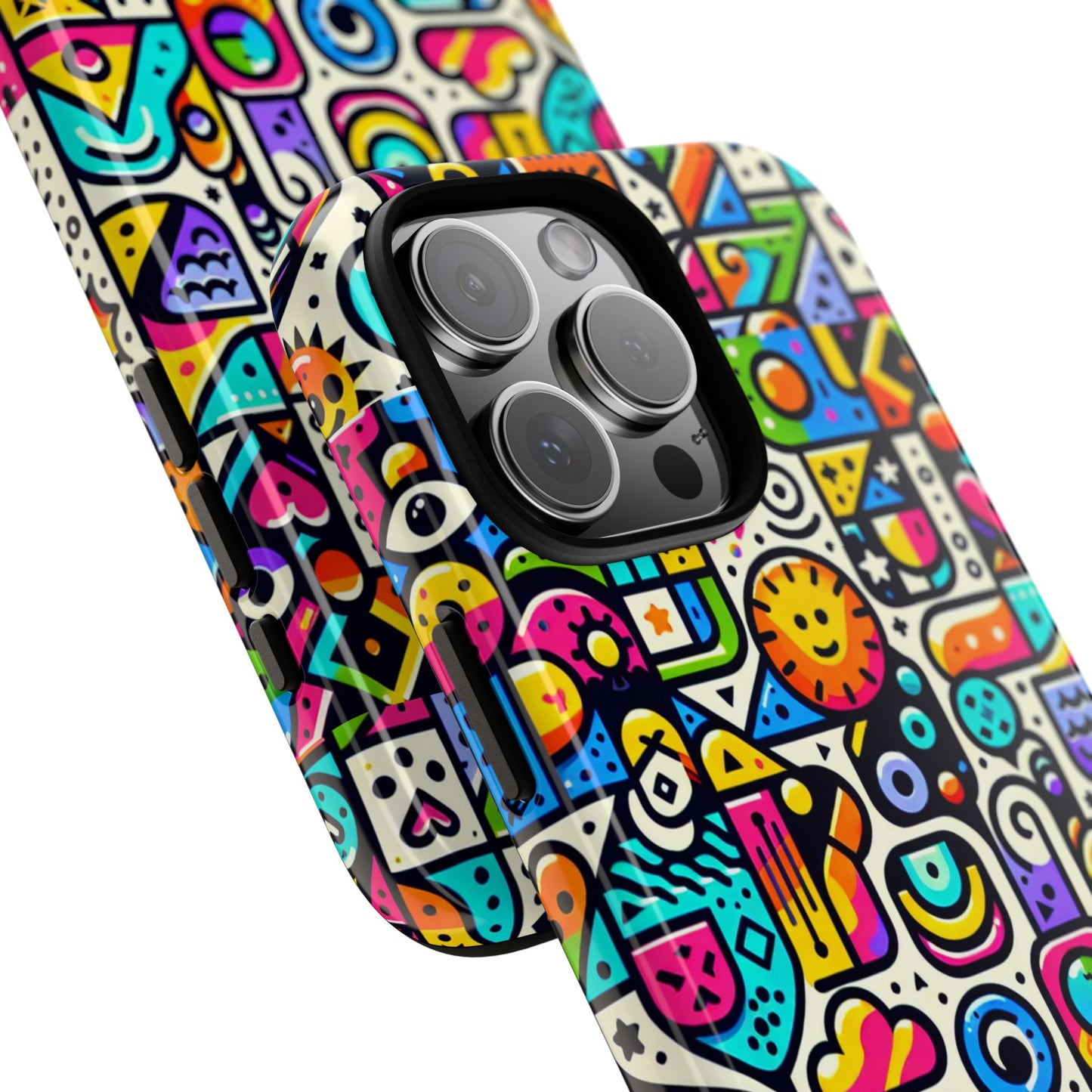 pattern image 9 vibrant shockproof phone case for anime and comic fans with bold geometric design, durable finish, and impact protection compatibility with iphone 13, 14, 15 & 16 – all models including pro, pro max & plus
