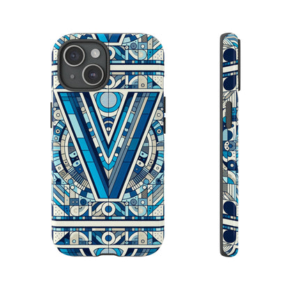 Blue Alphabet Letter V Phone Case for Men Women Kids Durable Shockproof Cartoon Anime Style Gift