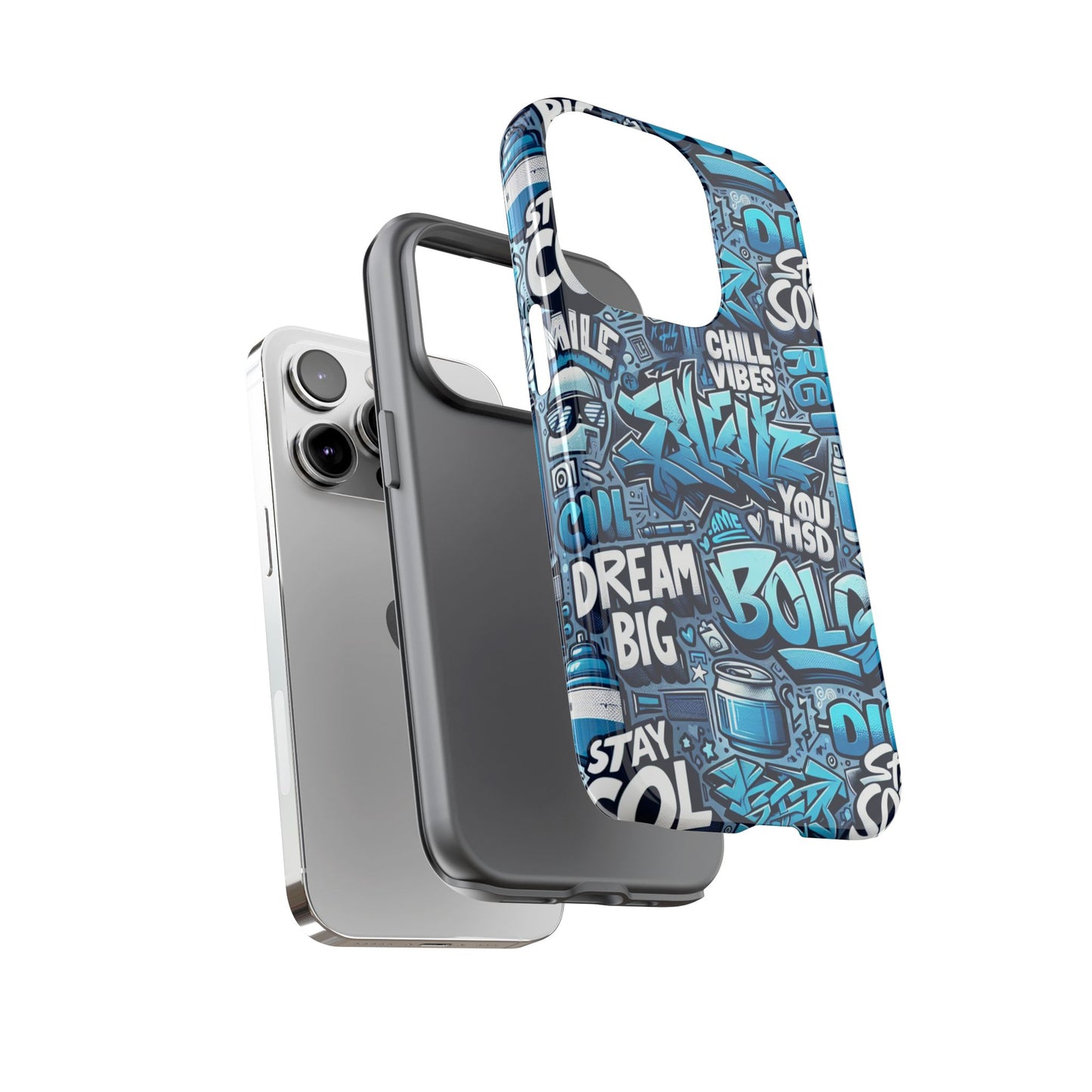 protective phone case with 3d blue graffiti design for stylish device protection and unique expression compatible with iphone 13, 14, 15 & 16 – all models including pro, pro max & plus