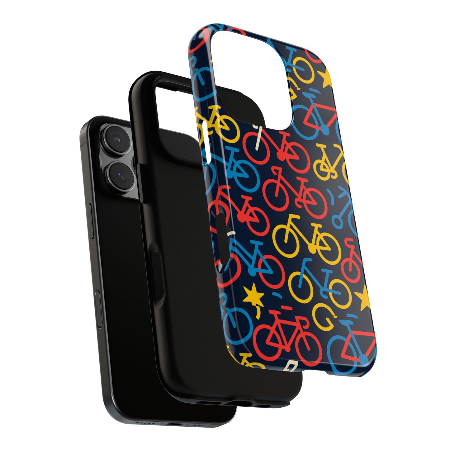 multicolor bicycle pattern protective phone case – vibrant 3d design for stylish protection – compatible with iphone 13, 14, 15 & 16 – all models including pro, pro max & plus
