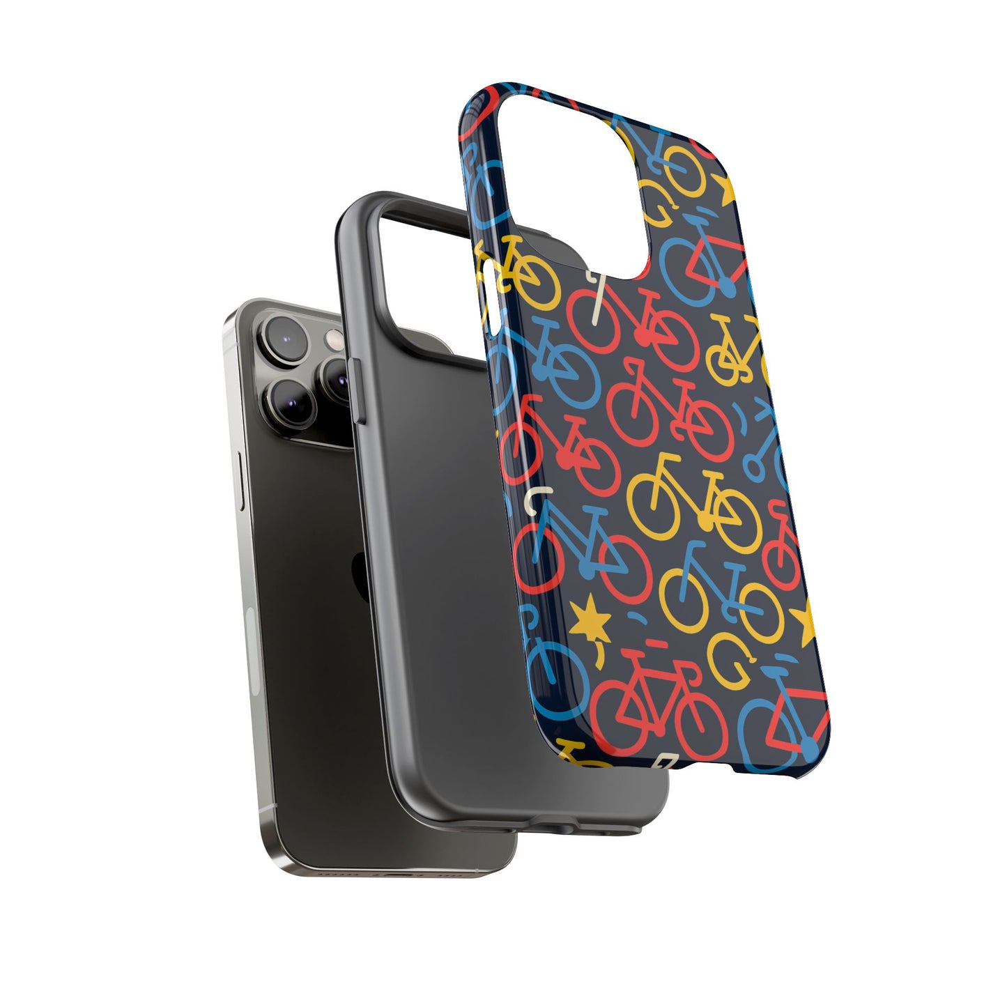 multicolor bicycle pattern protective phone case – vibrant 3d design for stylish protection – compatible with iphone 13, 14, 15 & 16 – all models including pro, pro max & plus