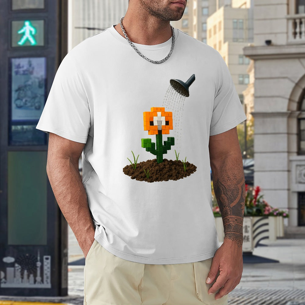 men's t-shirt 100% cotton flower pixelated graphic tee, casual wear for trendsetters, soft and comfortable, ideal for everyday outings, gym, and relaxing, unique design