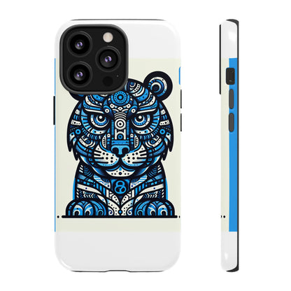 Vibrant Blue Geometric Tiger Design Phone Case – Stylish Protection Accessory for Self-Expression Compatible with iPhone 13, 14, 15 & 16 – all models including Pro, Pro Max & Plus