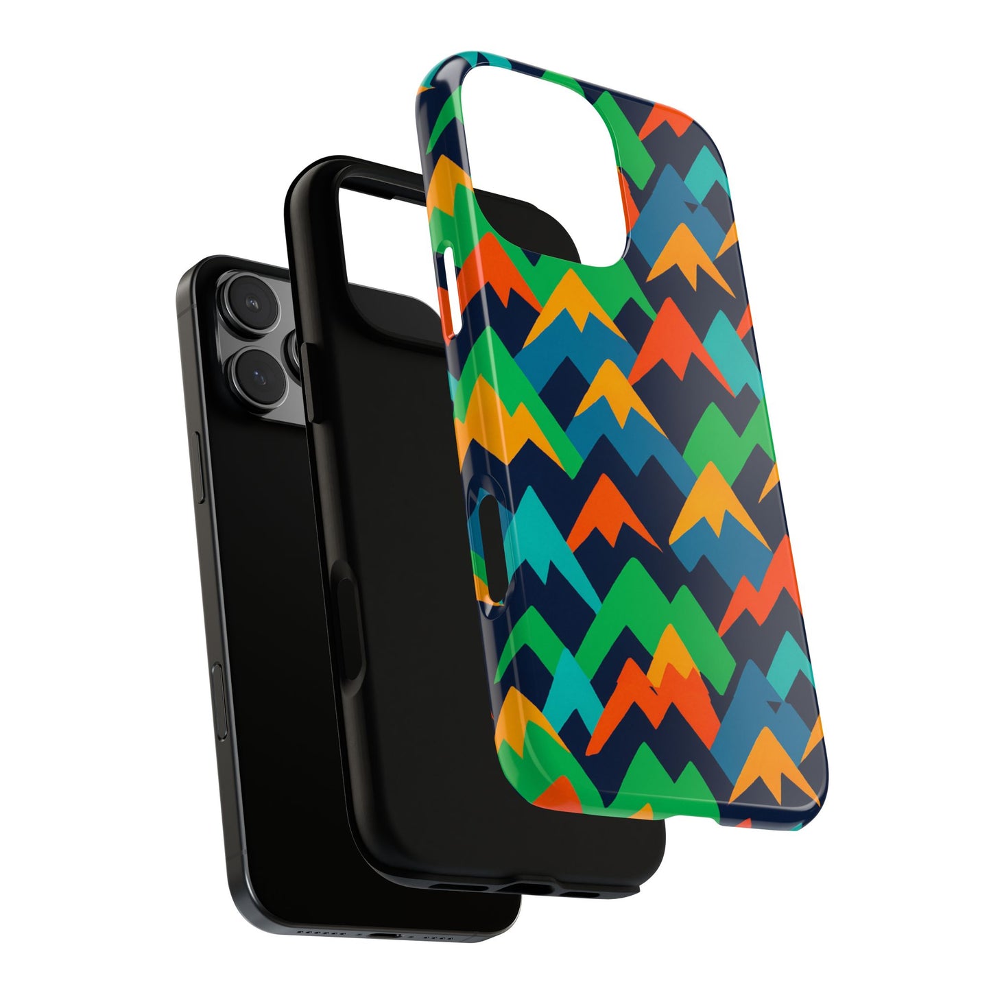 vibrant mountain design protective phone case with colourful abstract pattern for stylish protection compatible with iphone 13, 14, 15 & 16 – all models including pro, pro max & plus