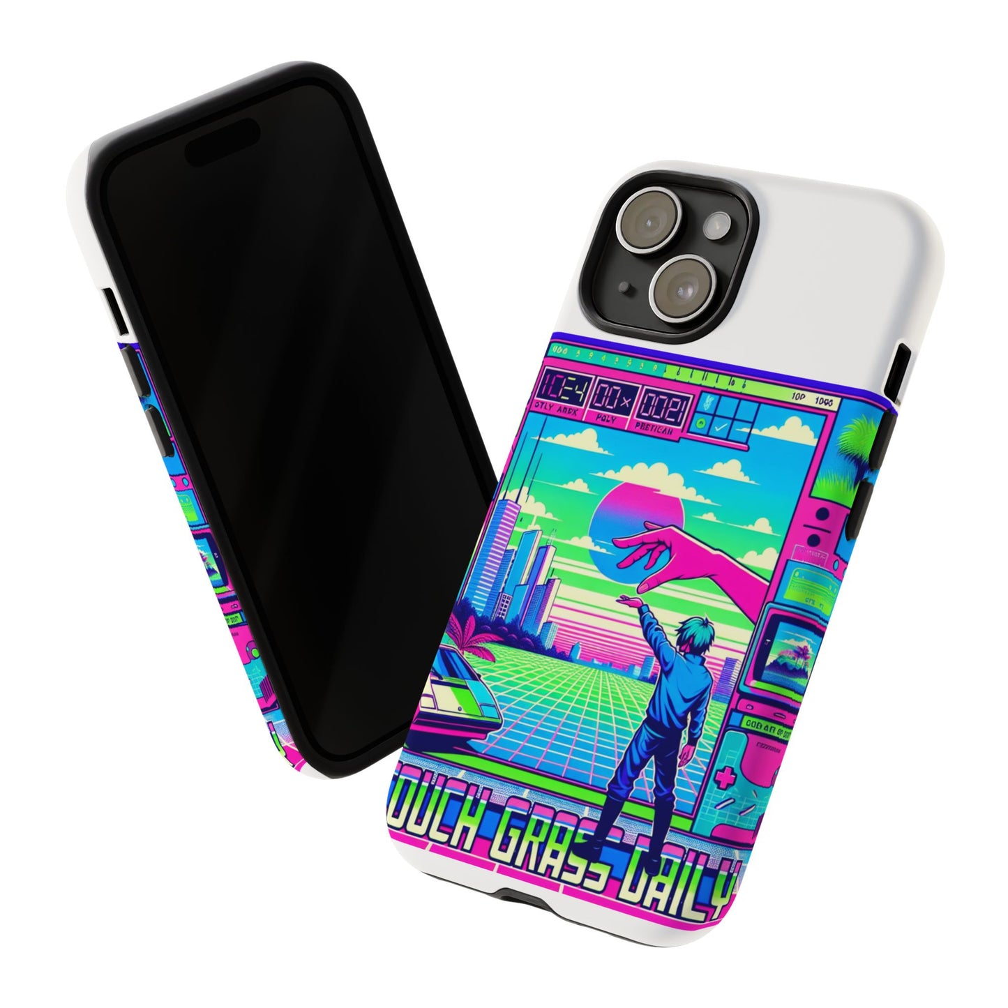 touch grass daily 3d wrap protective phone case for smartphones, durable shock absorption, uv protected, unique anime design, fun gift for tech enthusiasts