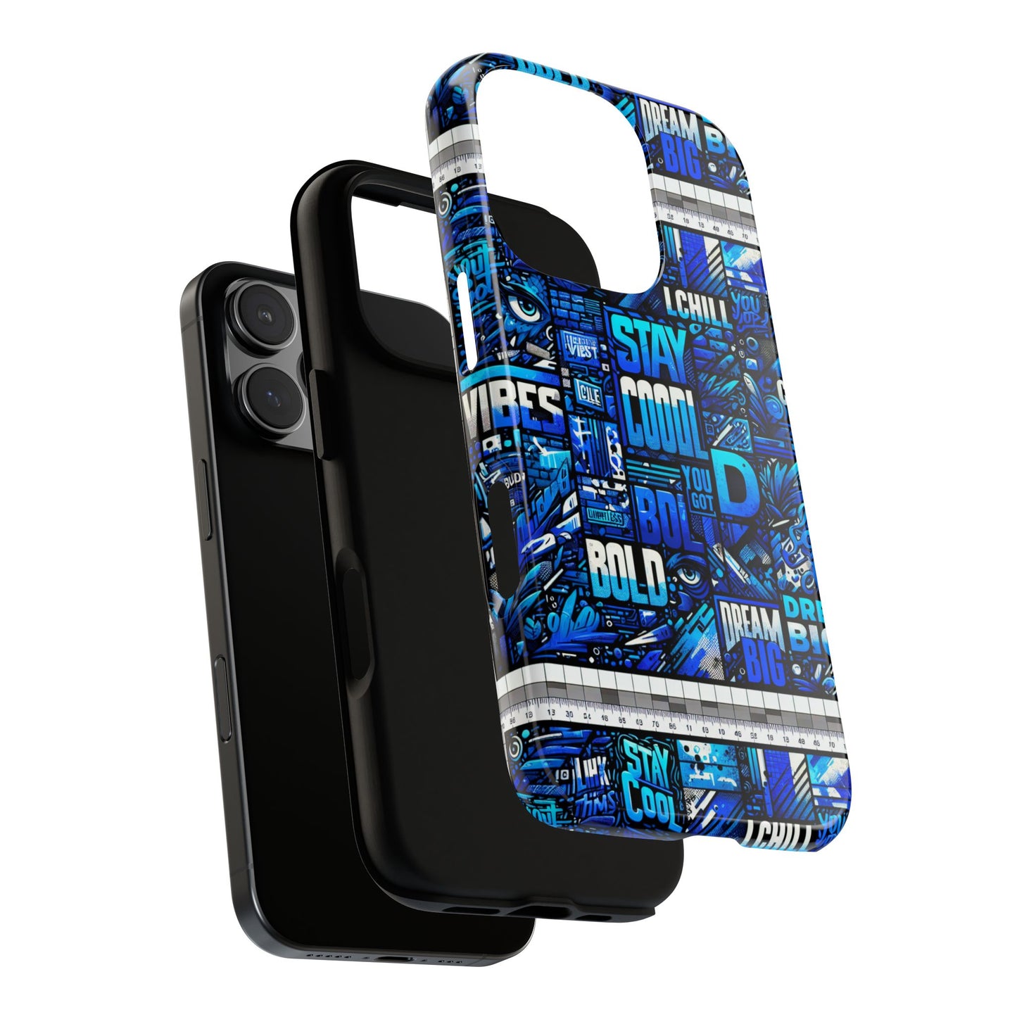 vibrant 3d wrap protective phone case in blue typography design for unique style – stylish protection compatible with iphone 13, 14, 15 & 16 – all models including pro, pro max & plus