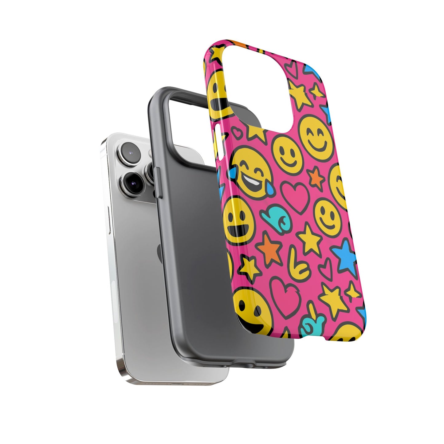 vibrant pink emoji phone case with 3d wrap design for stylish protection compatible with iphone 13, 14, 15 & 16 – all models including pro, pro max & plus