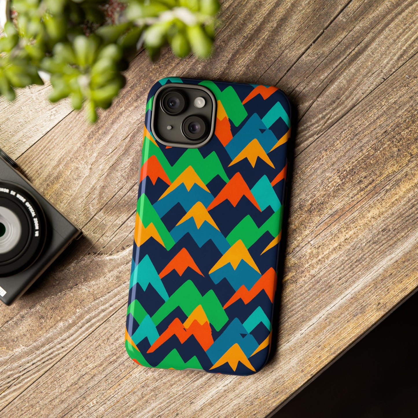 vibrant mountain design protective phone case with colourful abstract pattern for stylish protection compatible with iphone 13, 14, 15 & 16 – all models including pro, pro max & plus