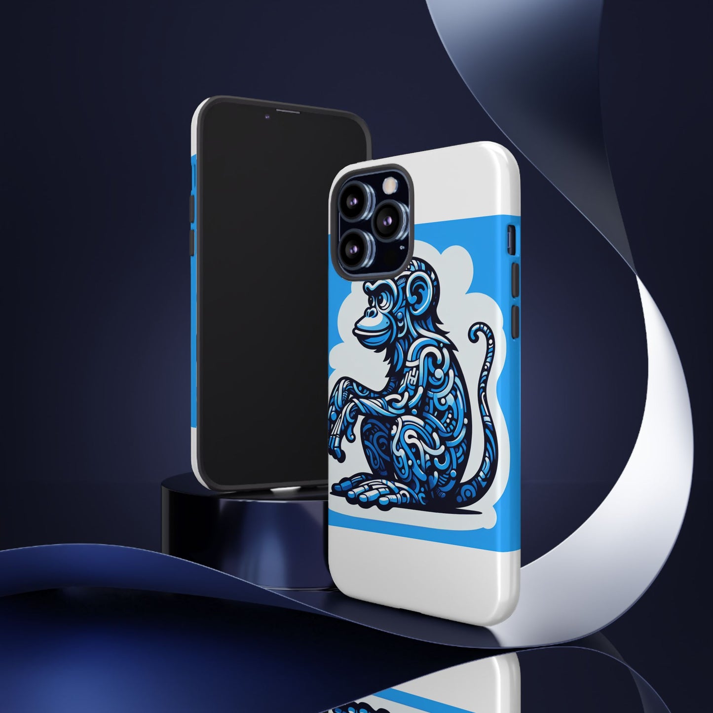 vibrant 3d monkey design phone case in blue – stylish protection for smartphones compatible with iphone 13, 14, 15 & 16 – all models including pro, pro max & plus