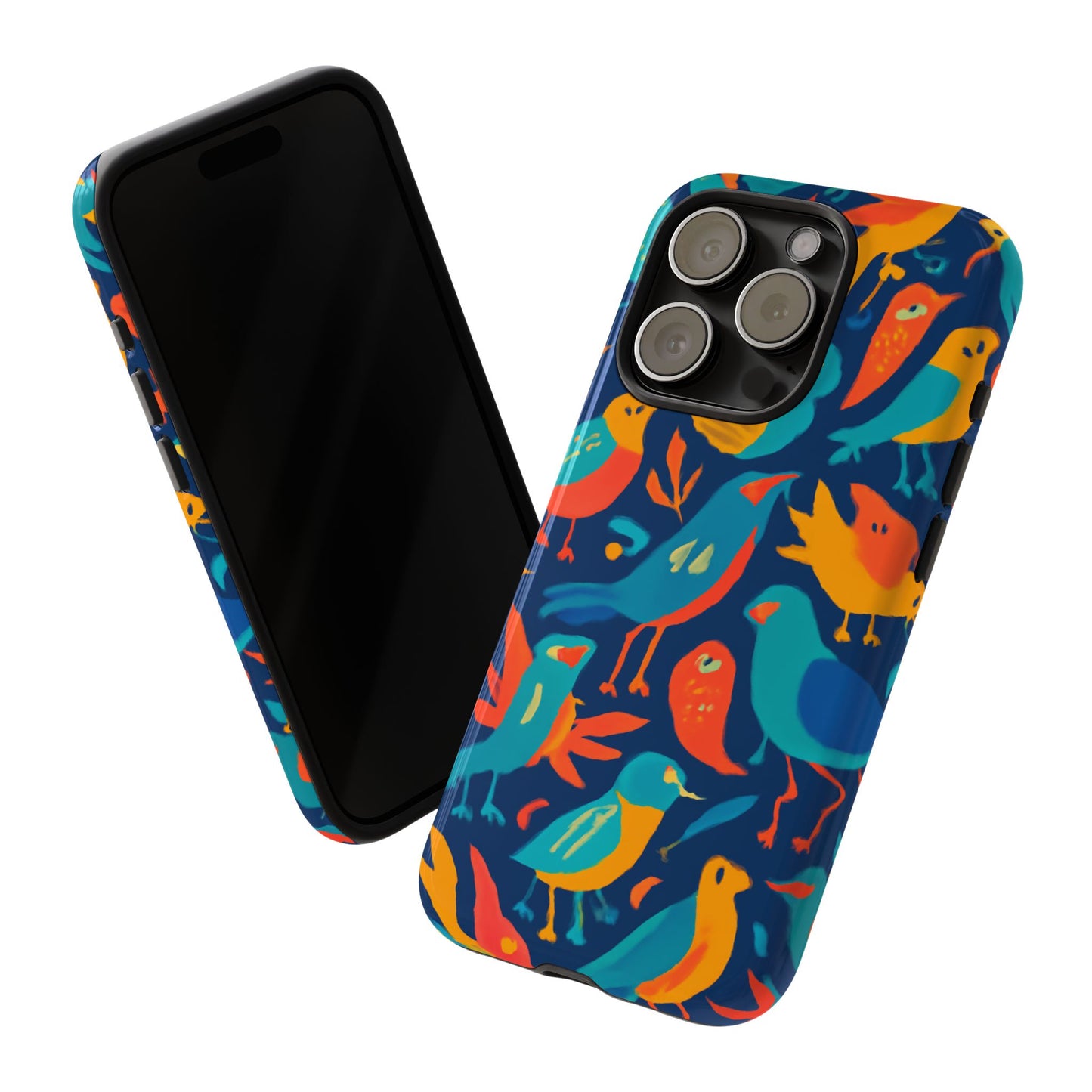 vibrant multicolour bird design phone case for stylish protection – compatible with iphone 13, 14, 15 & 16 – all models including pro, pro max & plus