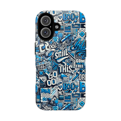 3D Wrap Protective Phone Case in Vibrant Blue Retro Design for Unique Style and Playful Expression Compatible with iPhone 13, 14, 15 & 16 – all models including Pro, Pro Max & Plus