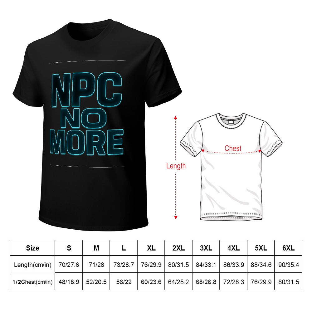 men's t-shirt 100% cotton npc no more graphic tee for casual wear, fitness, and leisure - comfortable, breathable fabric, vibrant print, available in multiple sizes