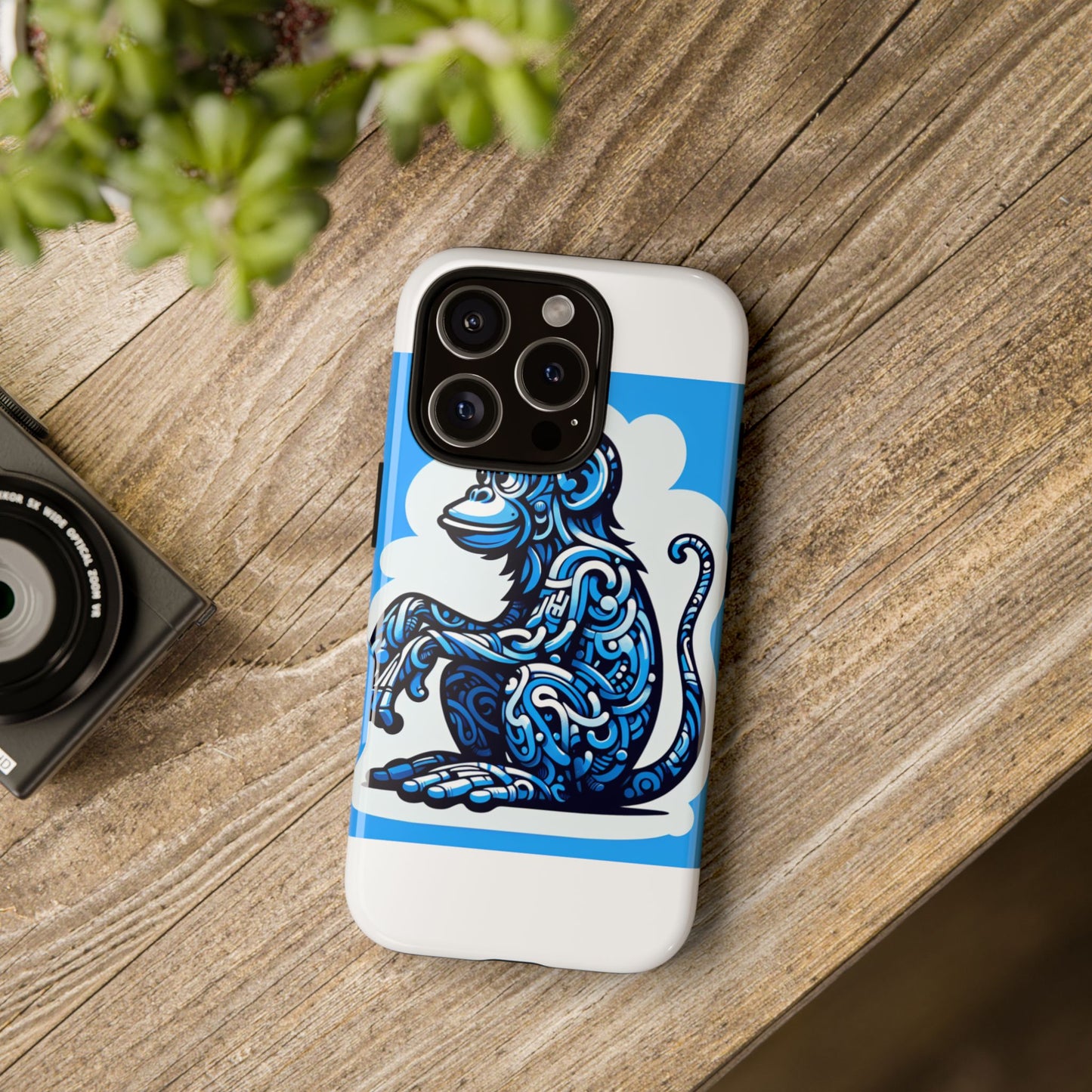 vibrant 3d monkey design phone case in blue – stylish protection for smartphones compatible with iphone 13, 14, 15 & 16 – all models including pro, pro max & plus