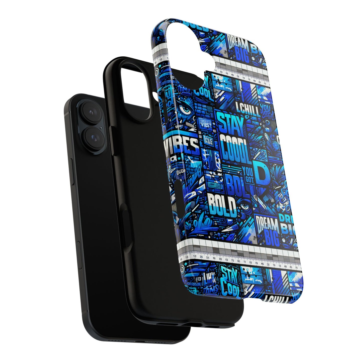 vibrant 3d wrap protective phone case in blue typography design for unique style – stylish protection compatible with iphone 13, 14, 15 & 16 – all models including pro, pro max & plus