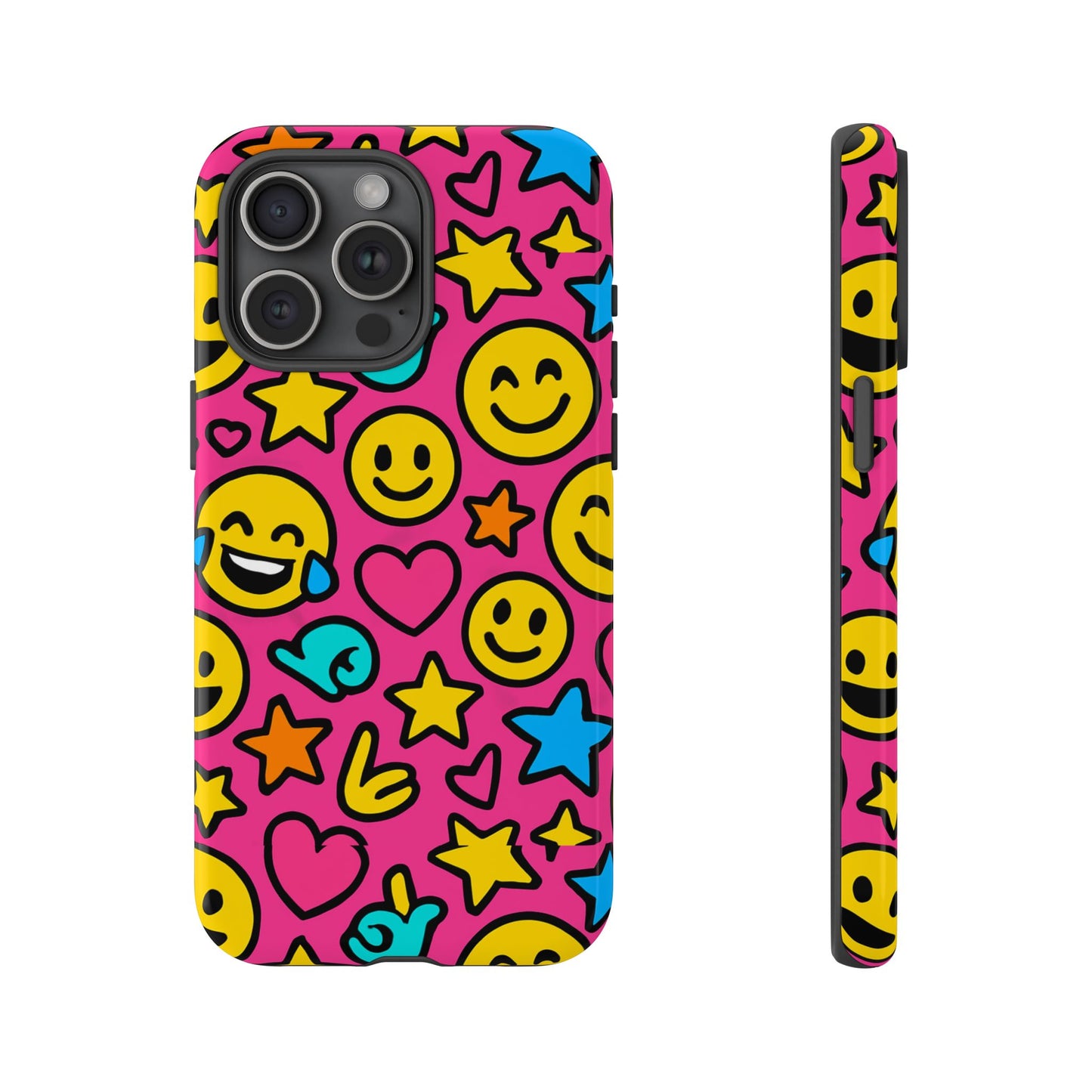 vibrant pink emoji phone case with 3d wrap design for stylish protection compatible with iphone 13, 14, 15 & 16 – all models including pro, pro max & plus