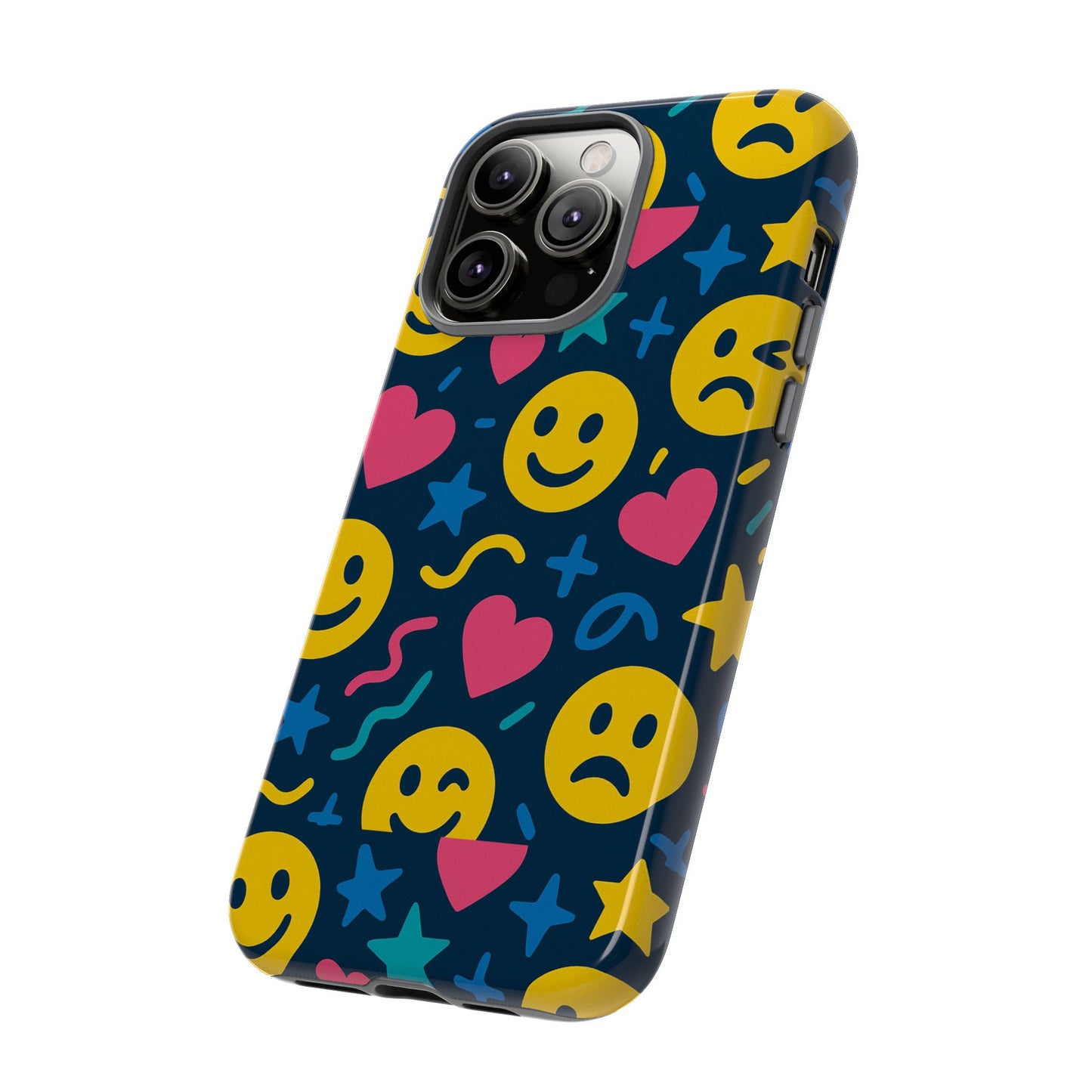vibrant multicolour emoji phone case with 3d wrap design for playful protection compatible with iphone 13, 14, 15 & 16 – all models including pro, pro max & plus