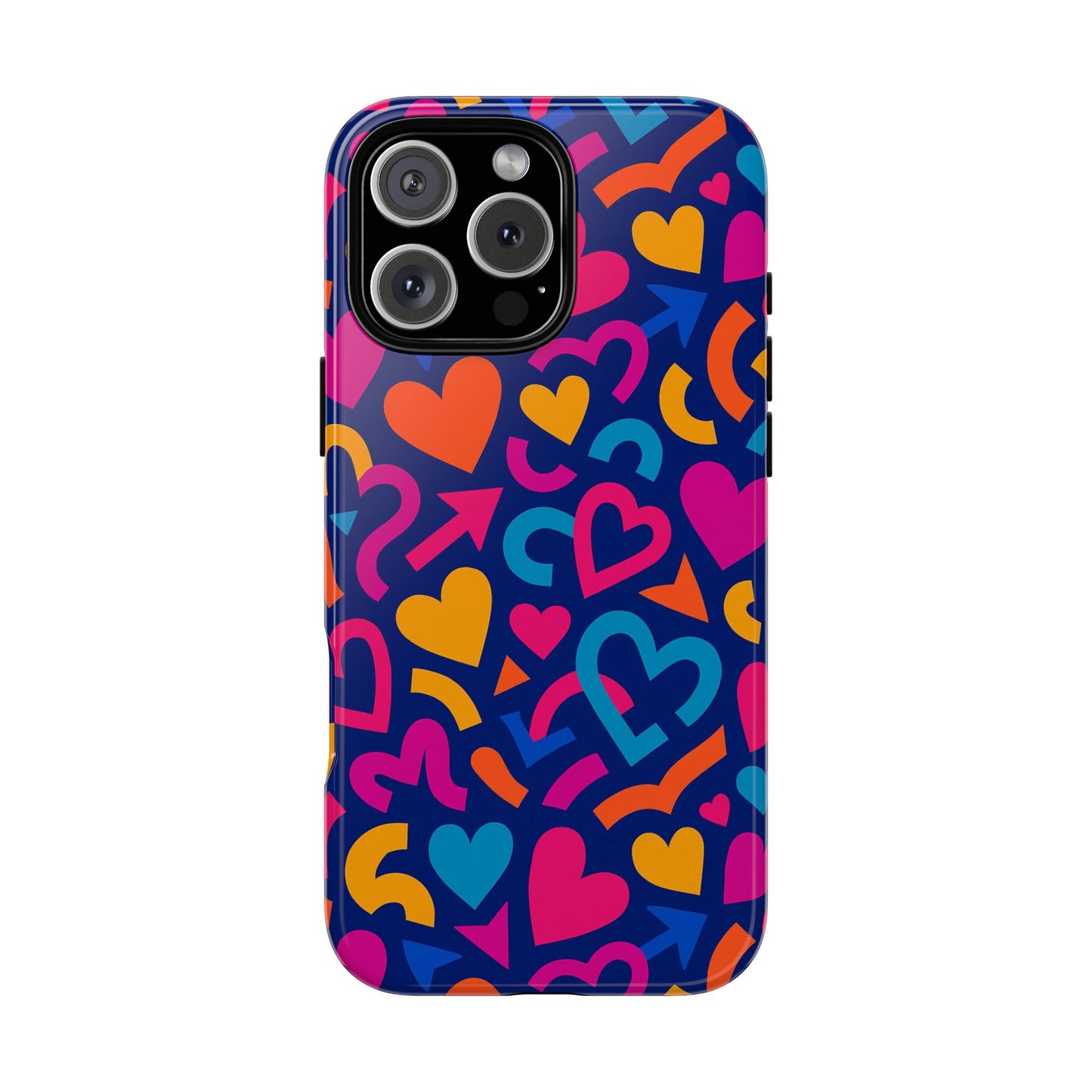 vibrant multicolour heart pattern protective phone case with 3d wrap design for stylish smartphone accessories compatible with iphone 13, 14, 15 & 16 – all models including pro, pro max & plus