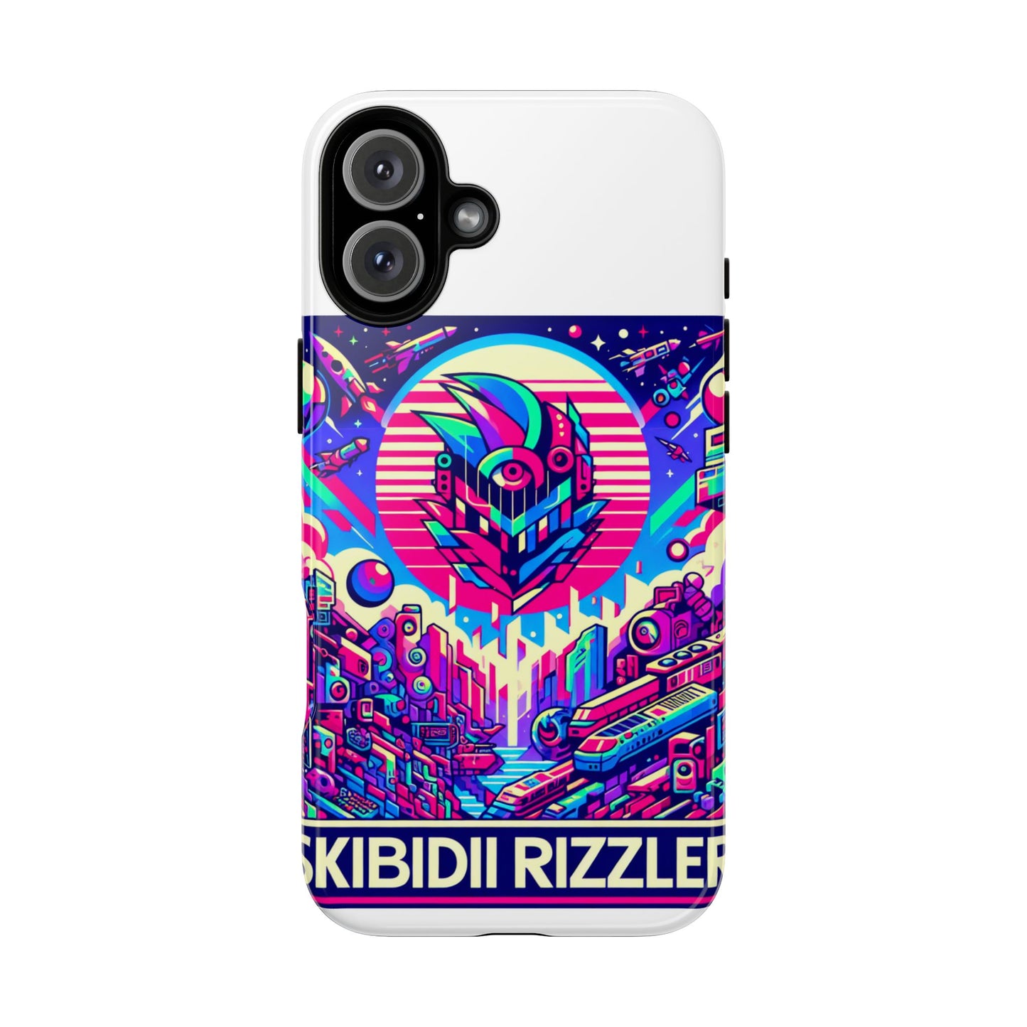 skibidi rizzler protective phone case with 3d wrap design, shock absorbing tpu silicone, uv protected, ideal gift for anime and comic culture fans