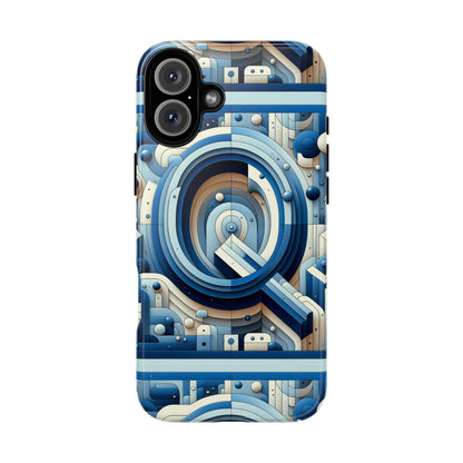 Blue Alphabet Q Phone Case for Android and iPhone Durable Shockproof Protective Cover with 3D Wrap Design