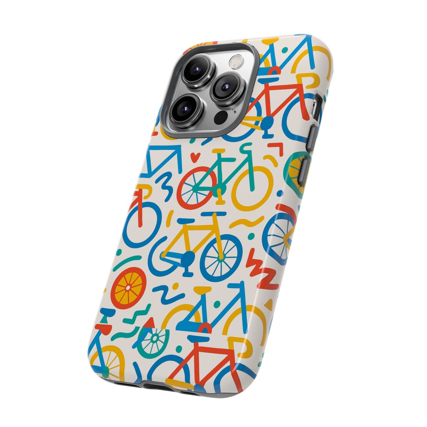 vibrant 3d bicycle print protective phone case – colourful unisex accessory for style and fun – compatible with iphone 13, 14, 15 & 16 – all models including pro, pro max & plus